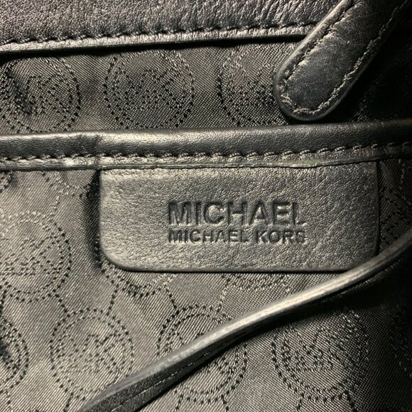 MICHAEL KORS Jet Set Logo Tote Black/Gray Coated Canvas Leather Buckle Straps - Picture 11 of 12